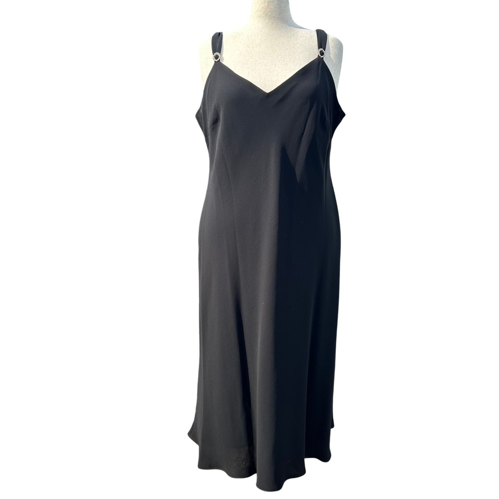 Evan-Picone Women Slip Dress 20W Black Rhinestone Ring Formal Evening Minimalist